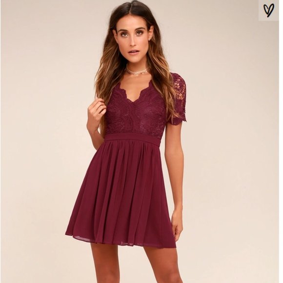 Lulus Dresses & Skirts - Angel In Disguise Burgundy Lace Skater Dress